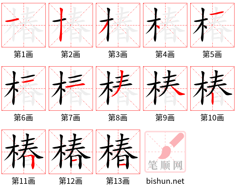 椿 笔顺规范