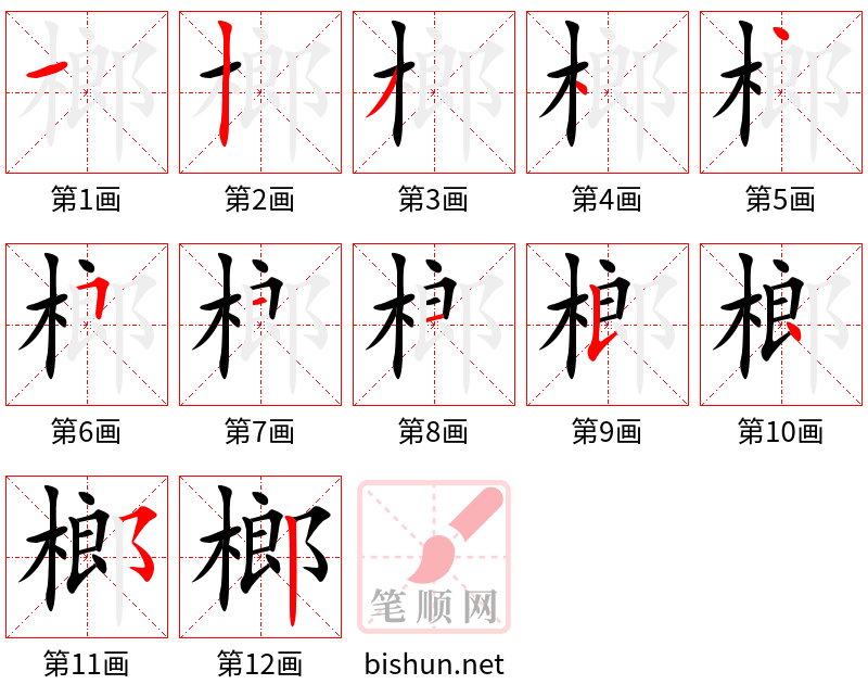 榔 笔顺规范