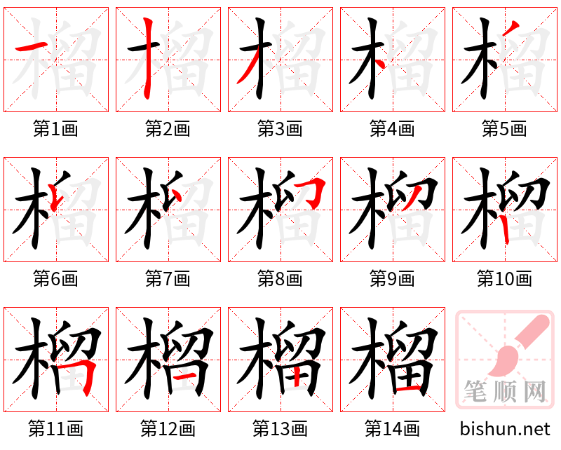 榴 笔顺规范