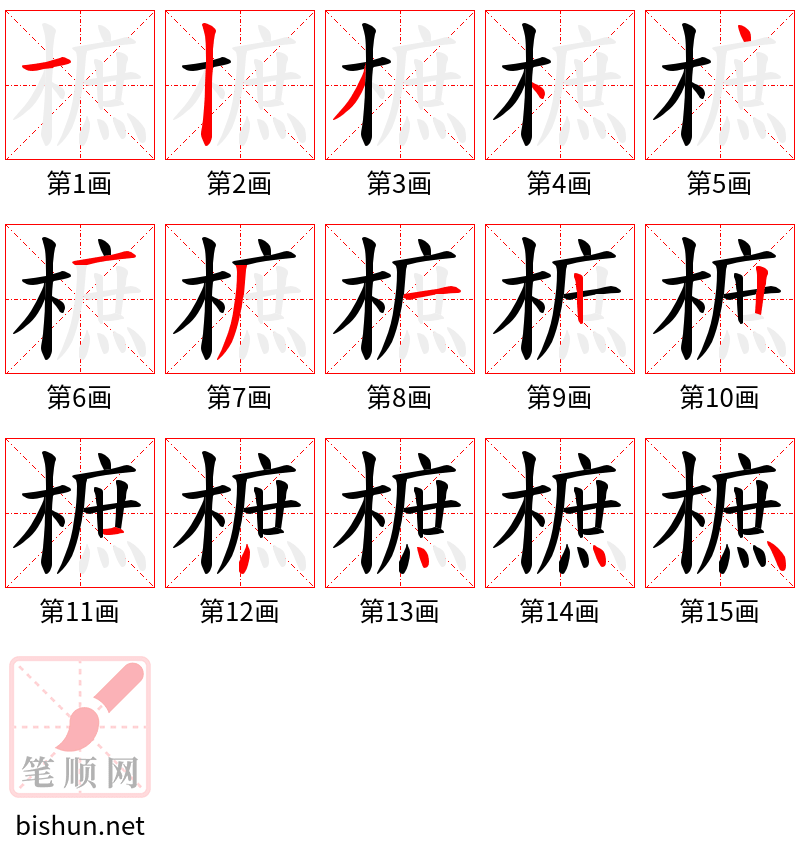 樜 笔顺规范