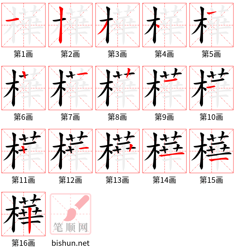 樺 笔顺规范