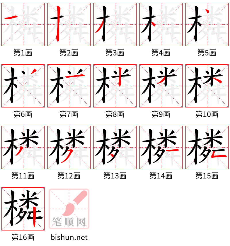 橉 笔顺规范