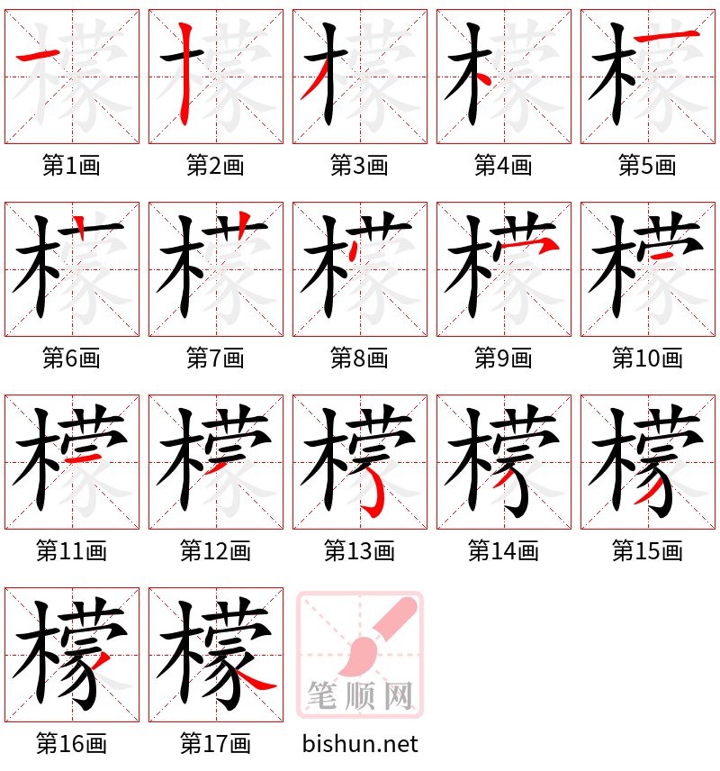 檬 笔顺规范