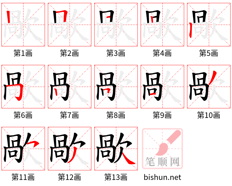 歄 笔顺规范