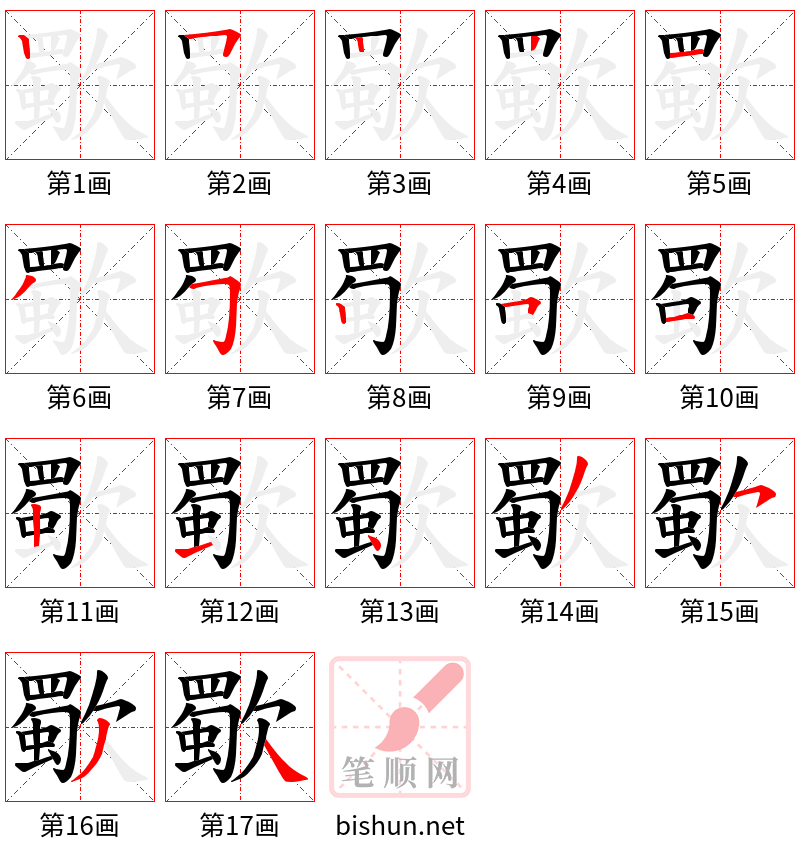 歜 笔顺规范