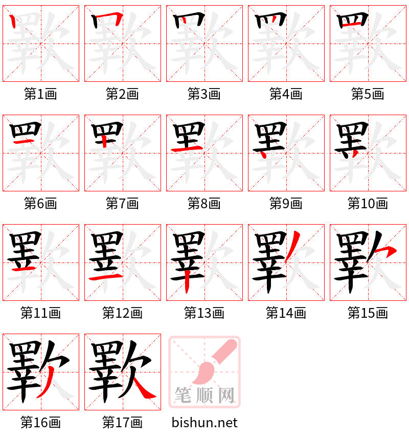 歝 笔顺规范