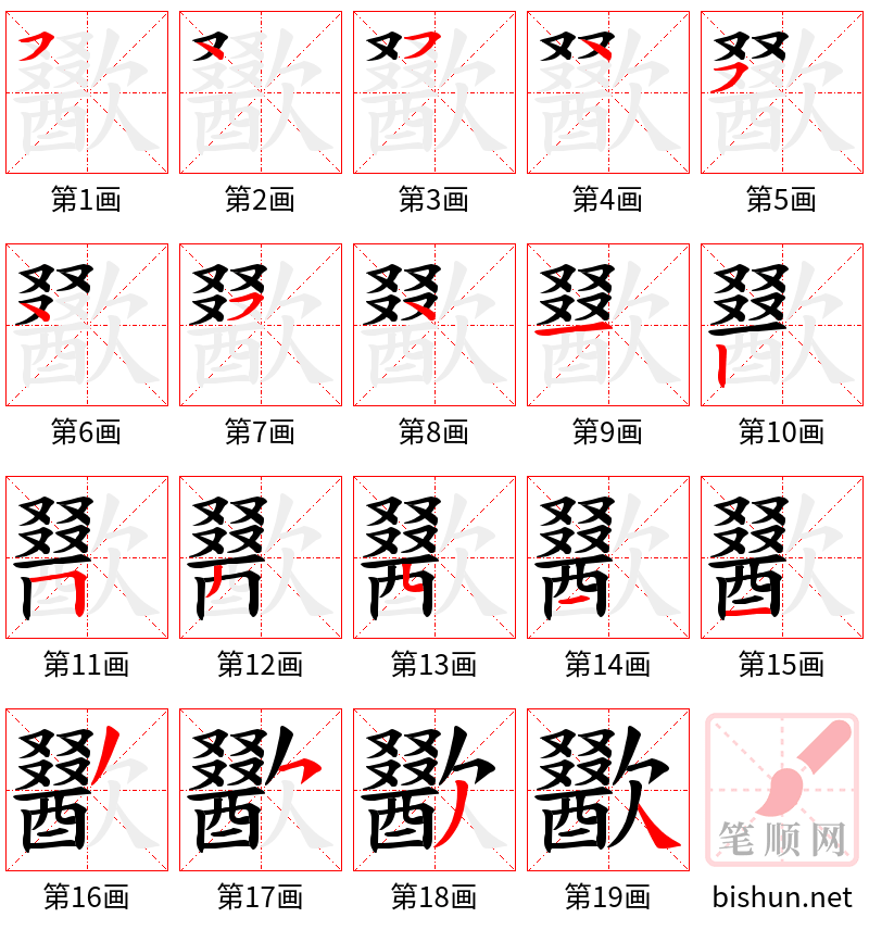 歠 笔顺规范