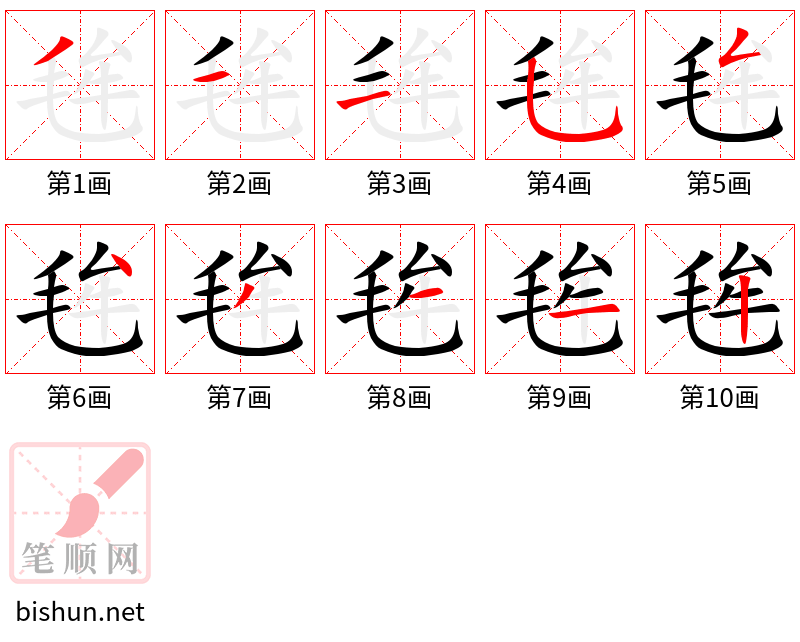 毪 笔顺规范