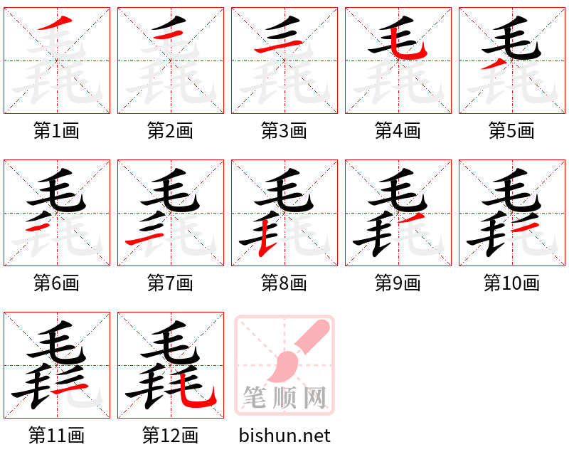 毳 笔顺规范