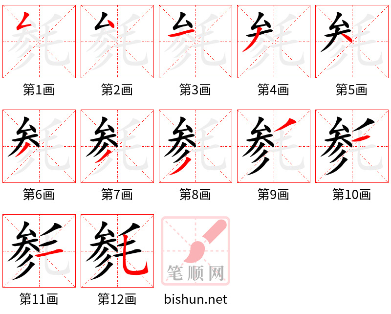 毵 笔顺规范