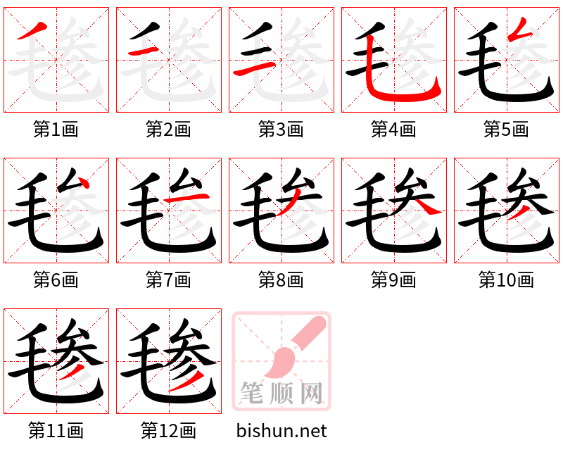 毶 笔顺规范