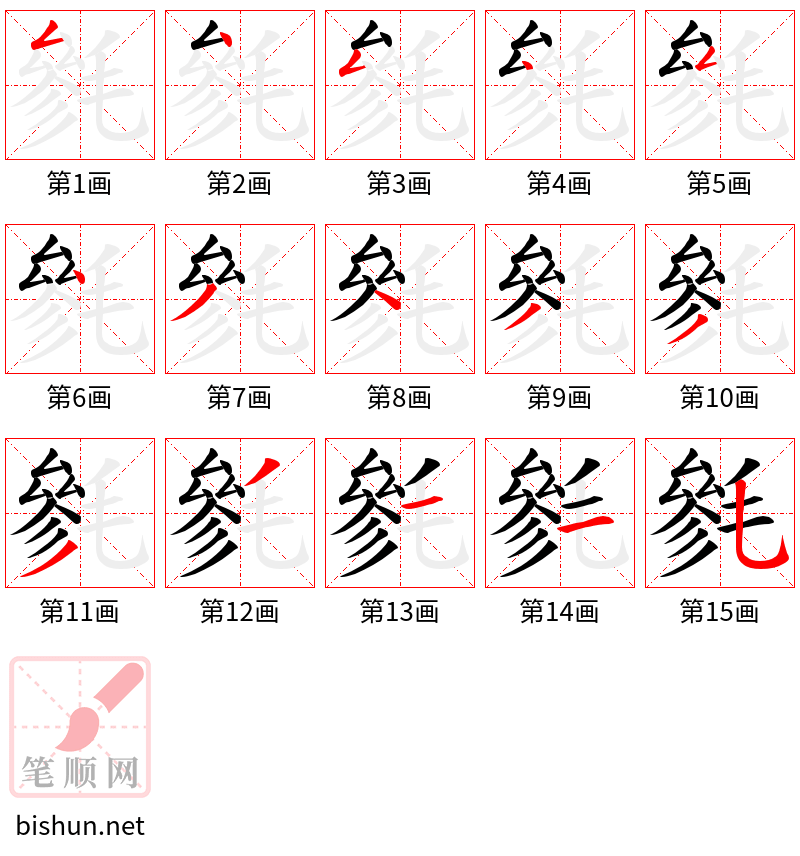 毿 笔顺规范