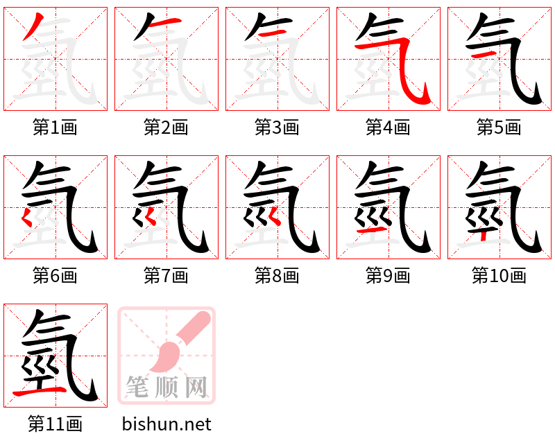 氫 笔顺规范