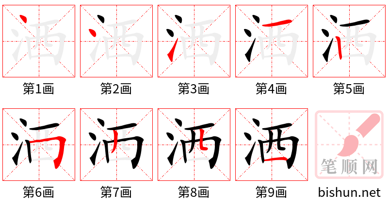 洒 笔顺规范