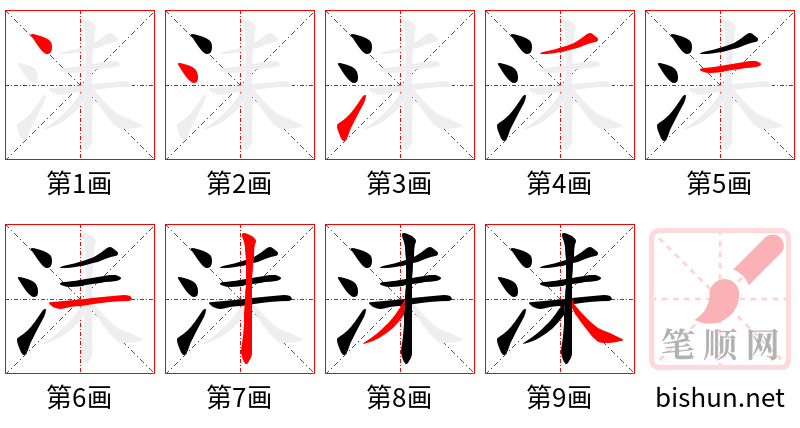 洡 笔顺规范