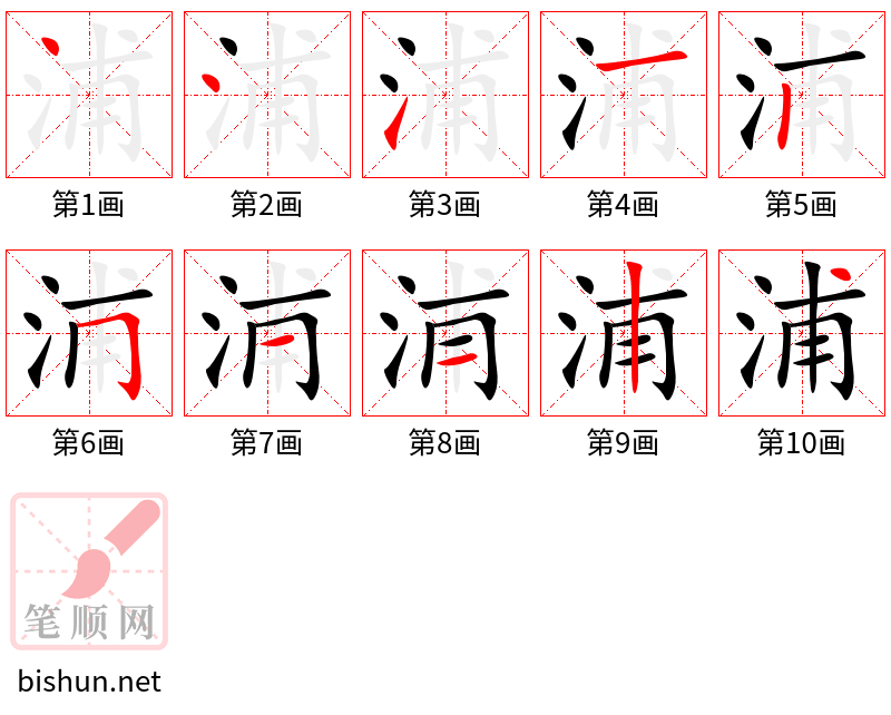 浦 笔顺规范