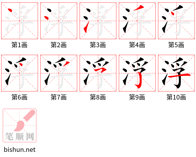 浮 笔顺规范