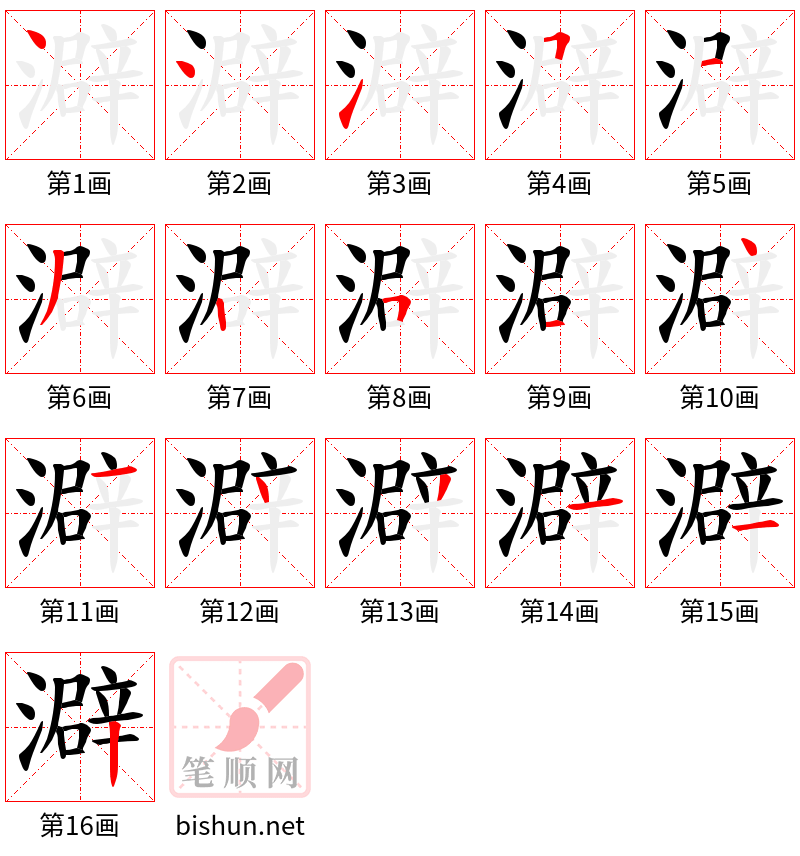 澼 笔顺规范