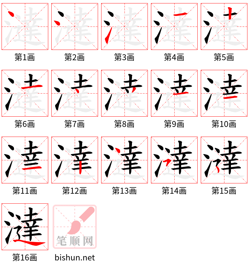 澾 笔顺规范