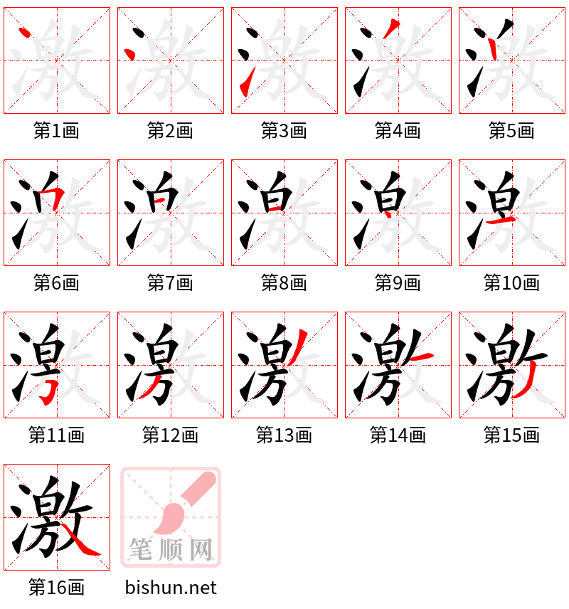 激 笔顺规范