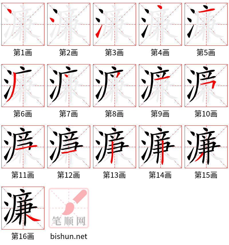 濂 笔顺规范