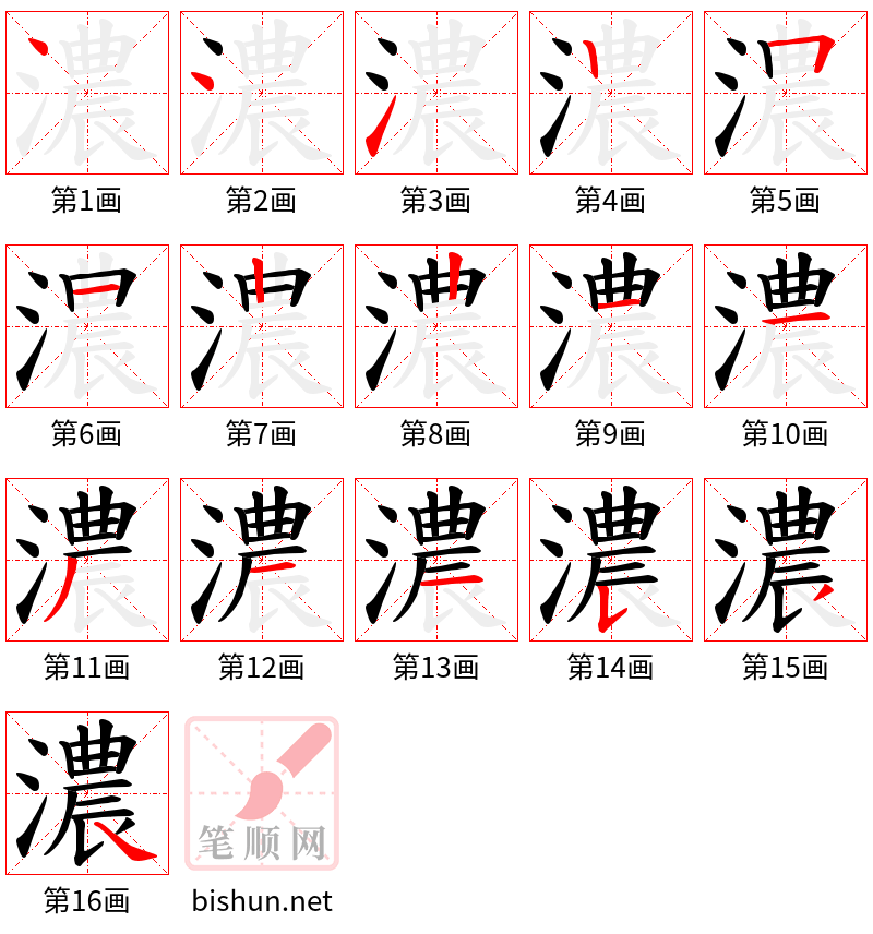 濃 笔顺规范