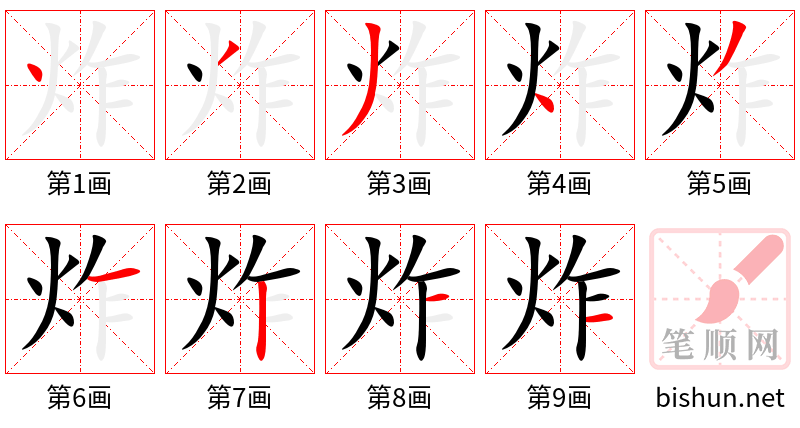 炸 笔顺规范