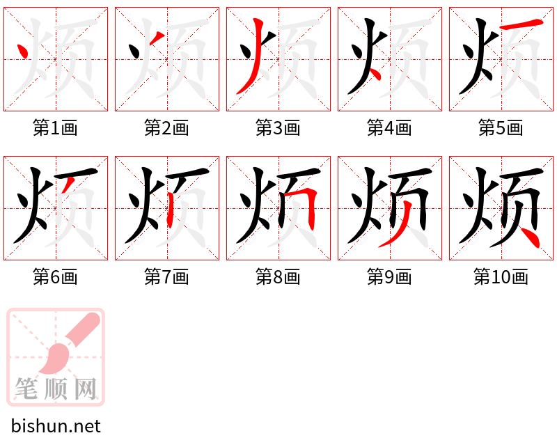 烦 笔顺规范