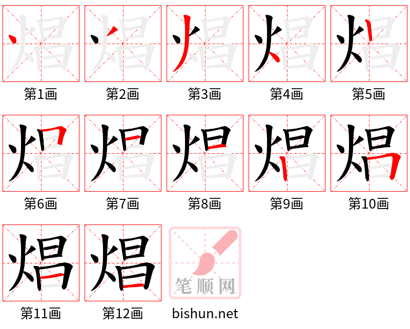 焻 笔顺规范