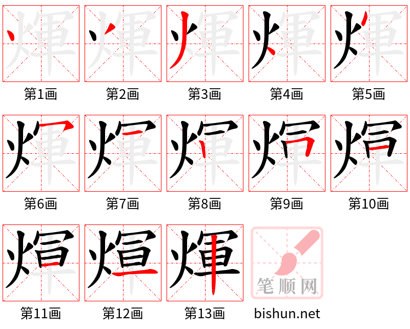 煇 笔顺规范