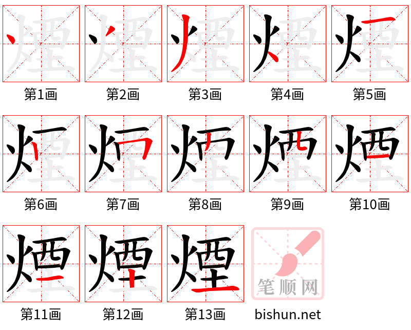 煙 笔顺规范