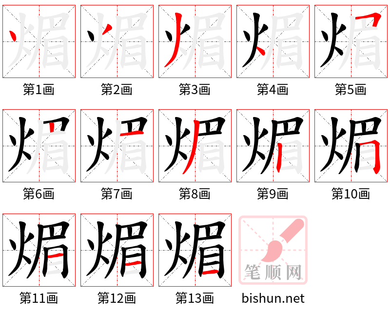 煝 笔顺规范