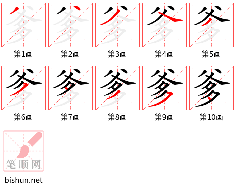 爹 笔顺规范