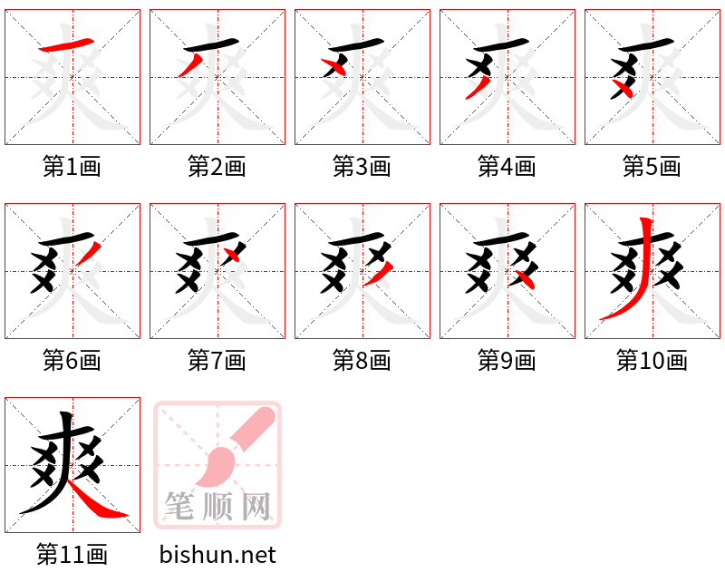 爽 笔顺规范