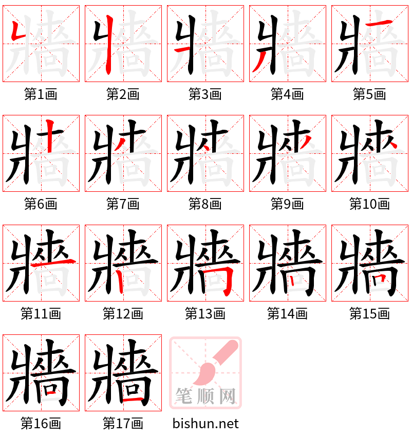 牆 笔顺规范