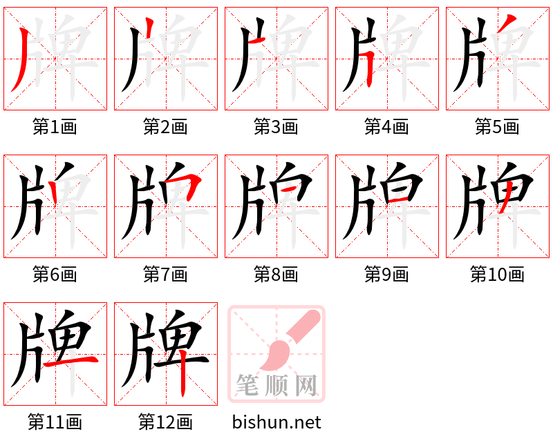 牌 笔顺规范