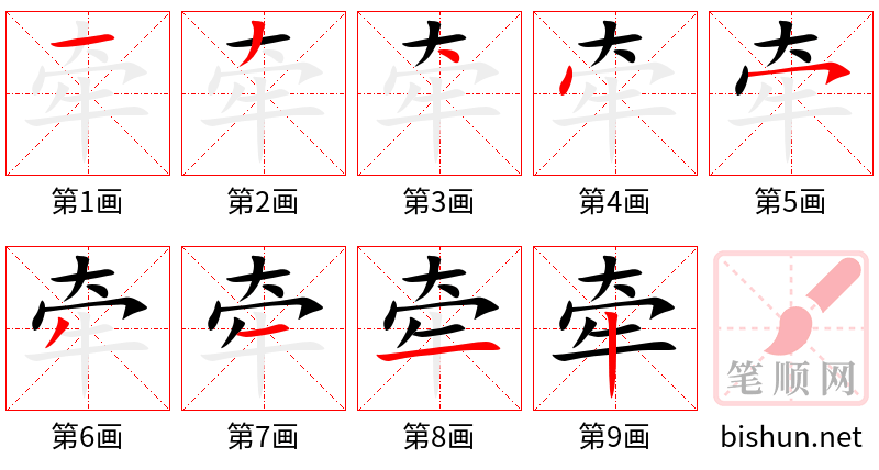 牵 笔顺规范