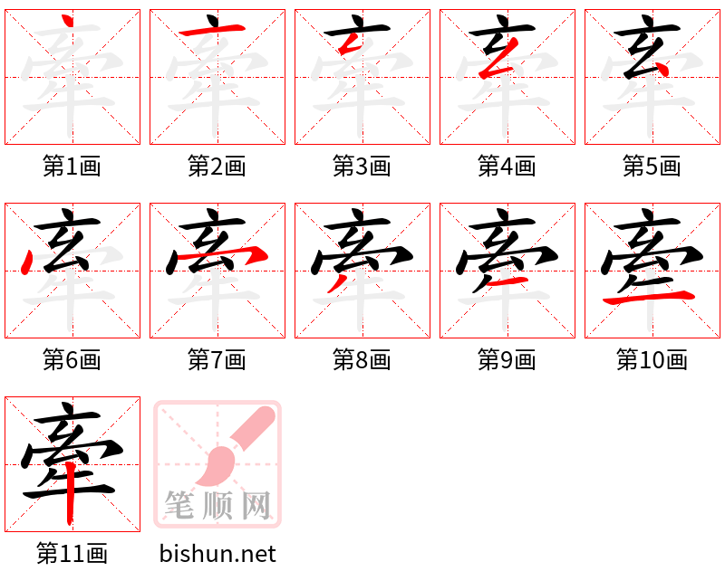 牽 笔顺规范