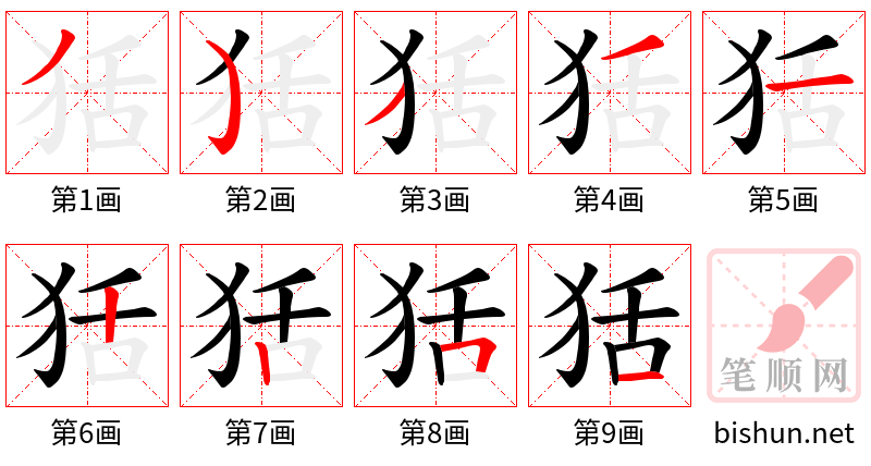 狧 笔顺规范