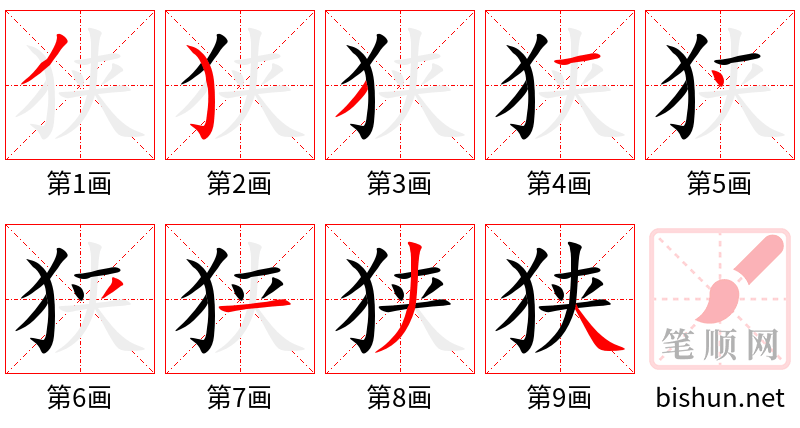 狭 笔顺规范