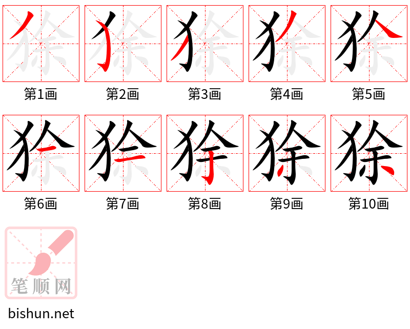 狳 笔顺规范