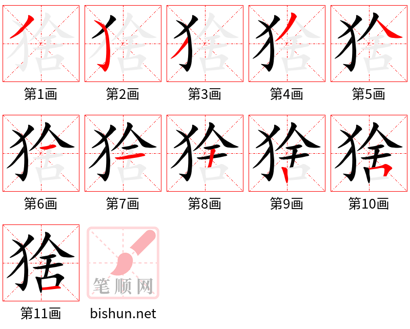 猞 笔顺规范