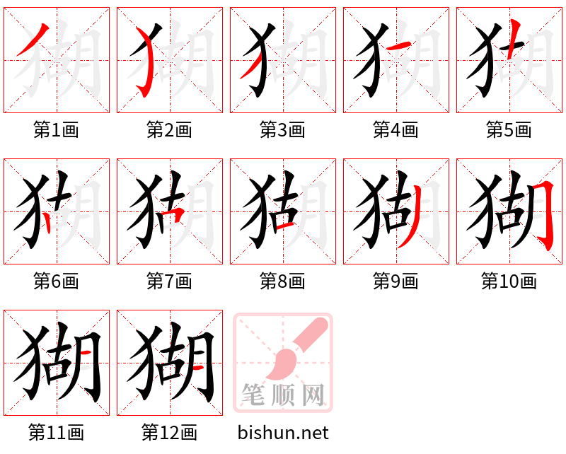 猢 笔顺规范