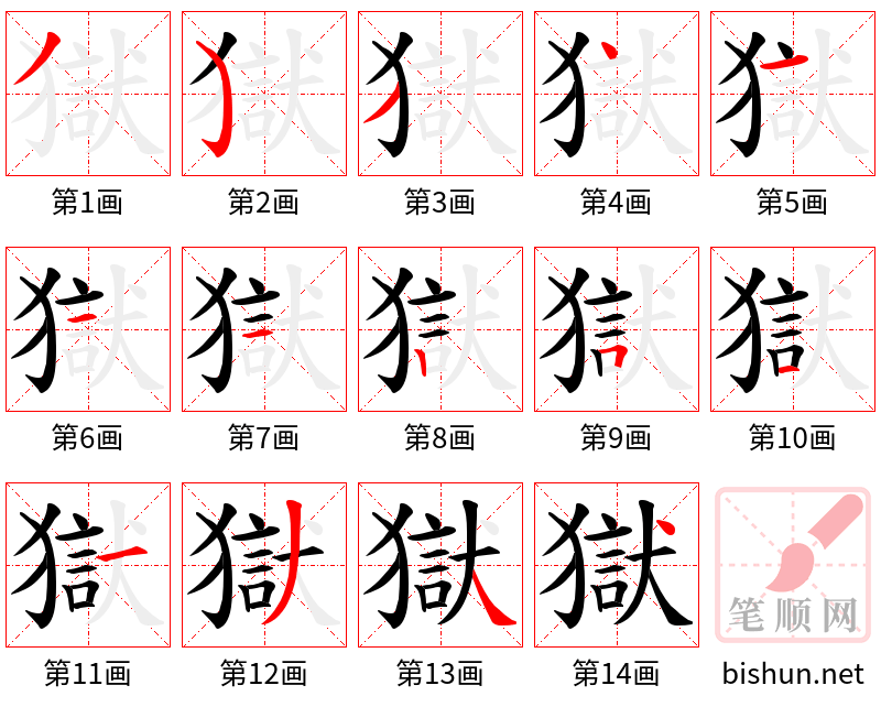 獄 笔顺规范