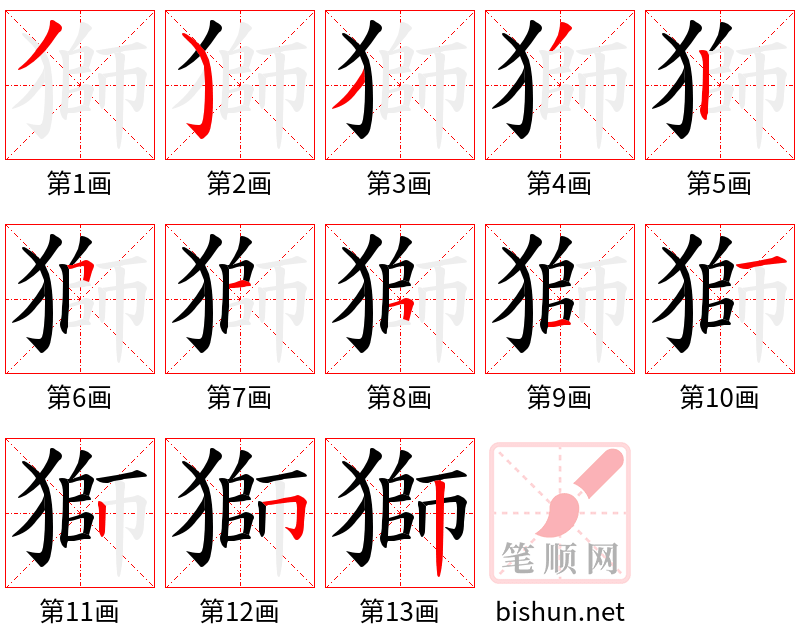 獅 笔顺规范