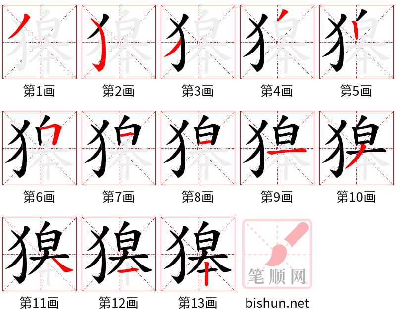 獆 笔顺规范