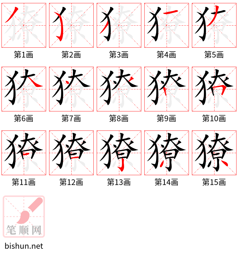 獠 笔顺规范