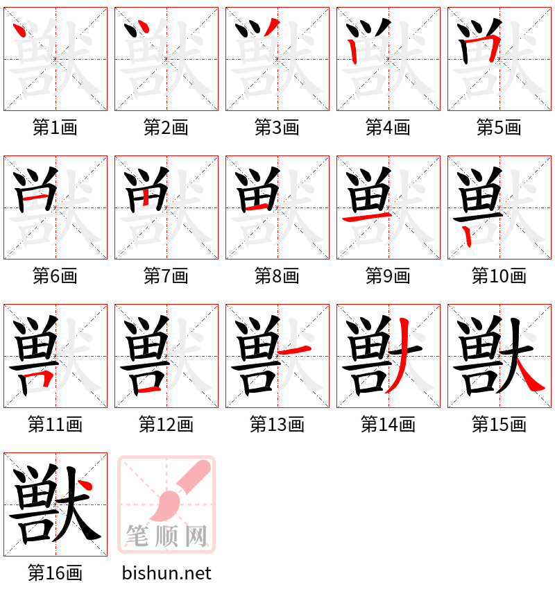 獣 笔顺规范