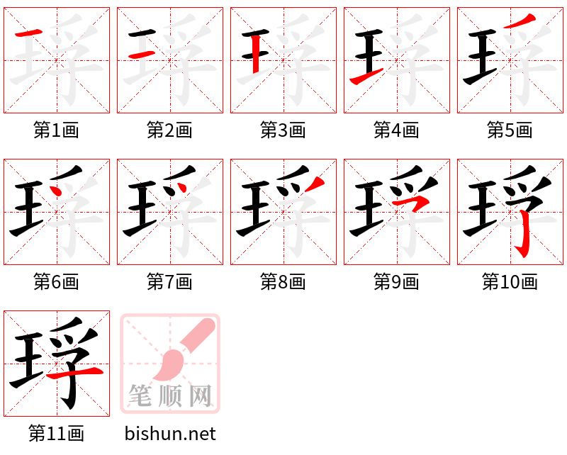 琈 笔顺规范