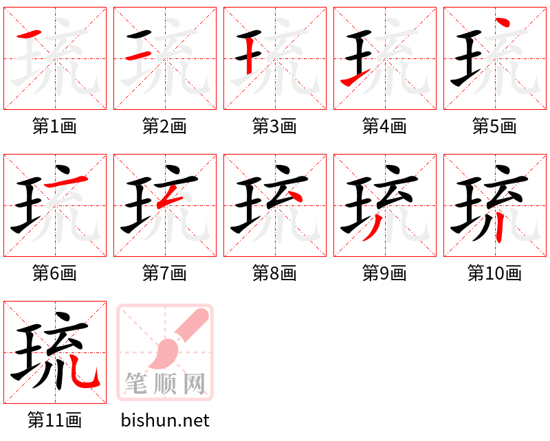 琉 笔顺规范